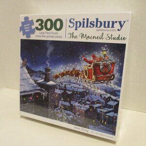 Santa Flying Spilsbury NEW Christmas Sealed Medium Black Red 300 Piece Puzzle